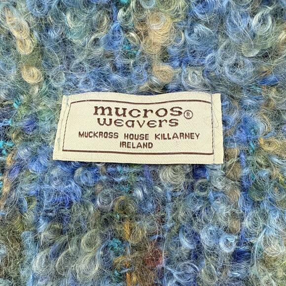 Mucros Weavers Boucle Mohair Wool Scarf Killarney Ireland Blue/Green Fringe 67" - Picture 2 of 6